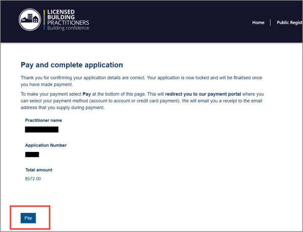 Applying for a new licence class screen shot