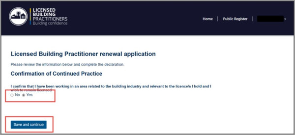 Renewing an existing licence screen shot