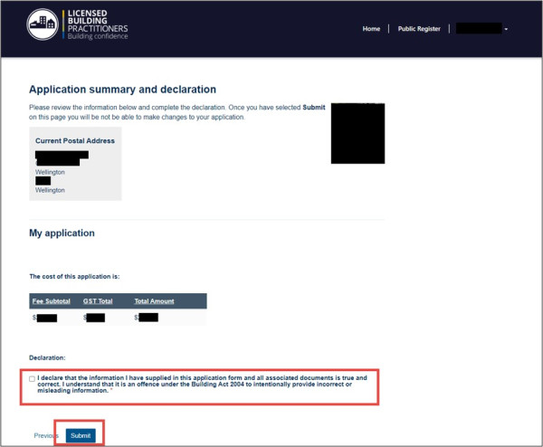 Renewing an existing licence screen shot