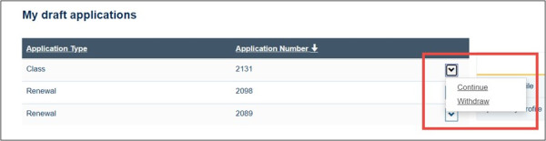 Renewing an existing licence screen shot