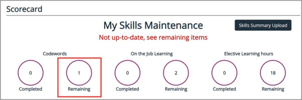 Updating your skills maintenance activities screen shot