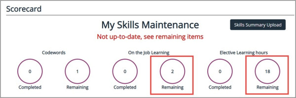 Updating your skills maintenance activities screen shot