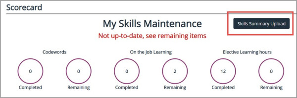 Updating your skills maintenance activities screen shot